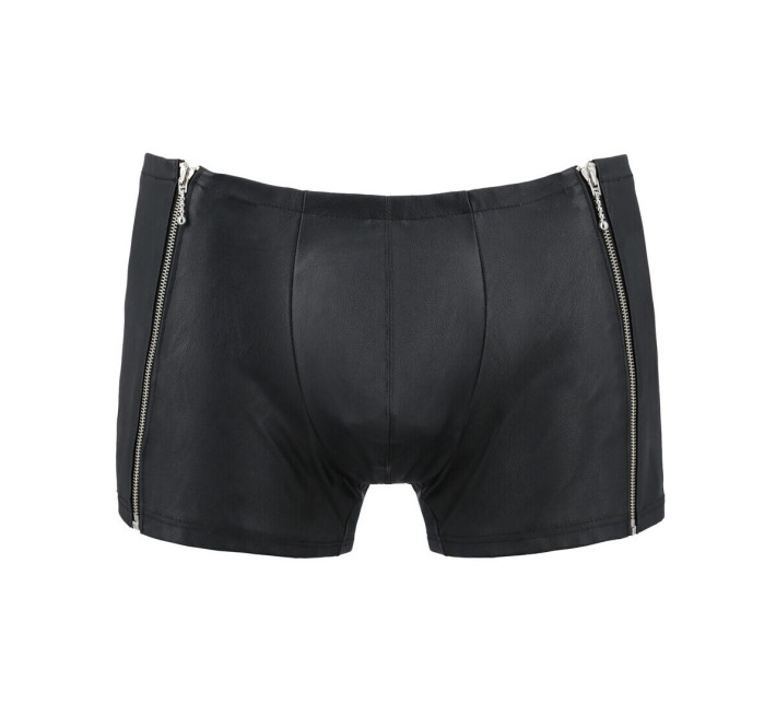 Чоловічі шкіряні боксери з блискавками Passion 049 Short Matt Black S/M