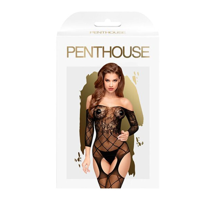 Бодістокінг із флористично-геометричним орнаментом Penthouse Top-Notch Чорний XL
