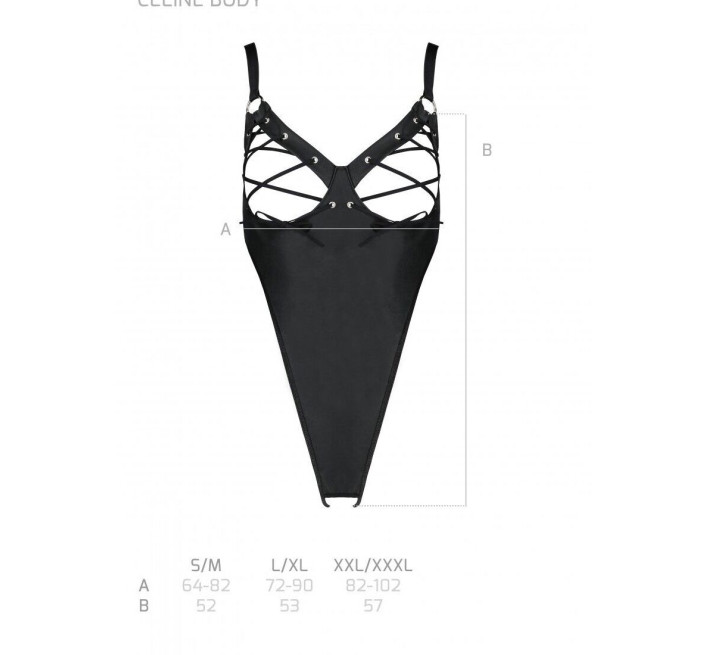 Боди из экокожи Passion CELINE BODY black S/M: с доступом, открытый