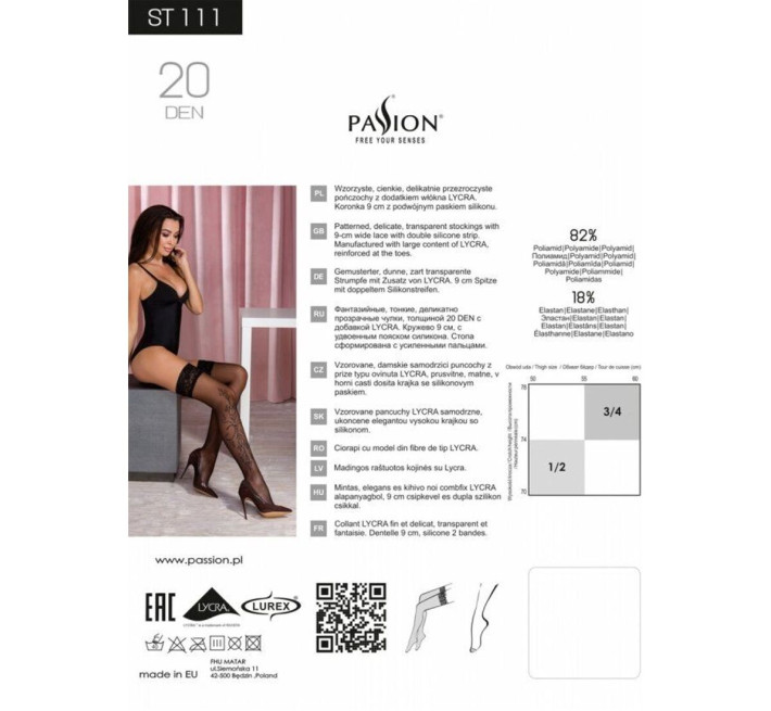 Чорні панчохи з ефектом тату Passion ST111 nero 3/4 (20 den)