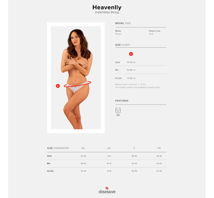 Кружевная танга Obsessive Heavenlly crotchless thong XL/2XL, с доступом