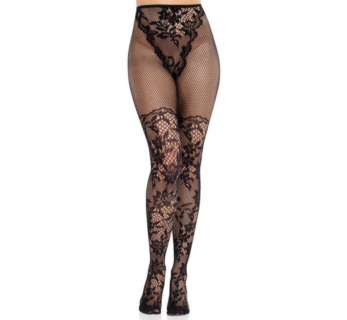 Колготки Leg Avenue Dahlia Lace Tights with Net Thigh Detail One Size