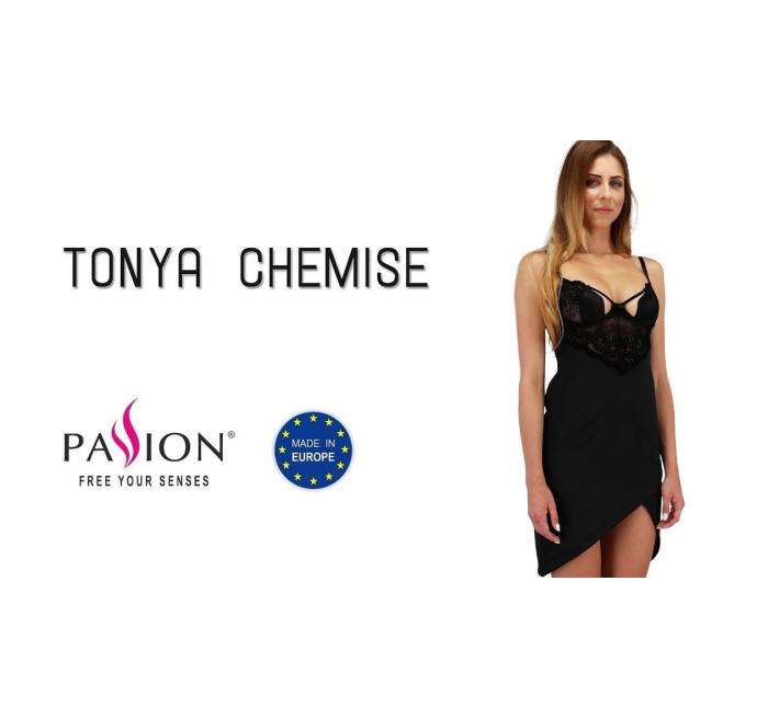 Сорочка приталенная Passion TONYA CHEMISE Черная XXL/XXXL