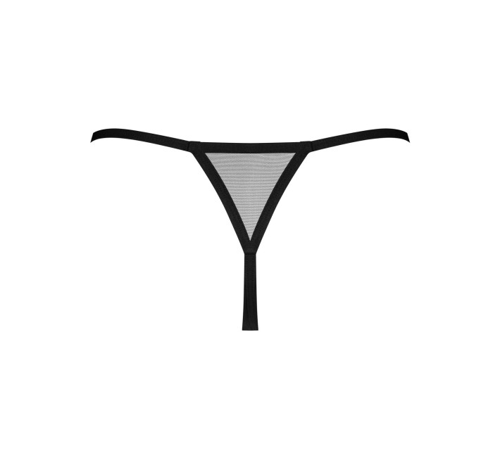Трусики-стринги Obsessive Novenes crotchless thong, XS/S, сетка, стрепы, украшение со стразами, откр
