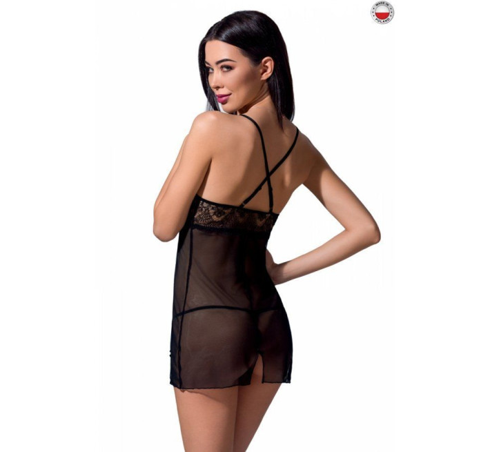 Прозора сорочка приталена Passion QUENTRIS CHEMISE Чорна S/M