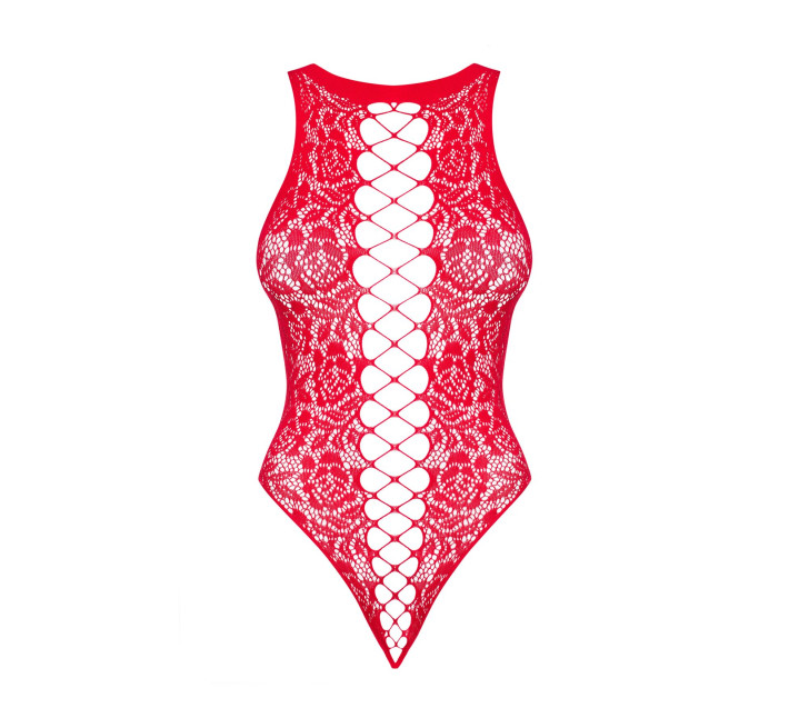Ажурний бодістокінг із ефектом шнурівки Obsessive B120 teddy червоний S/M/L