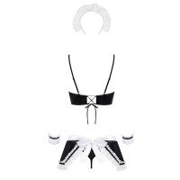 Атласний еротичний костюм покоївки Obsessive Maid set чорний S/M