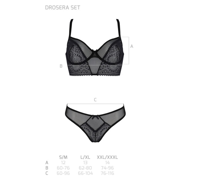 Комплект Passion DROSERA SET black S/M, сетка+кружево, бюстье и трусики танга