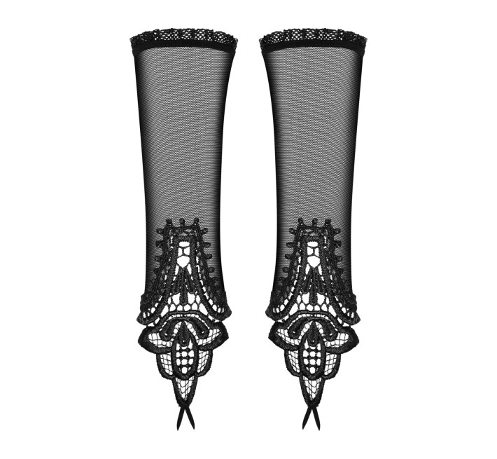 Сетчатые митенки с кружевом Obsessive Luiza mittens черные One size
