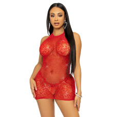 Сукня-сітка зі стразами Leg Avenue Rhinestone halter mini dress відкрита спина, Red one size