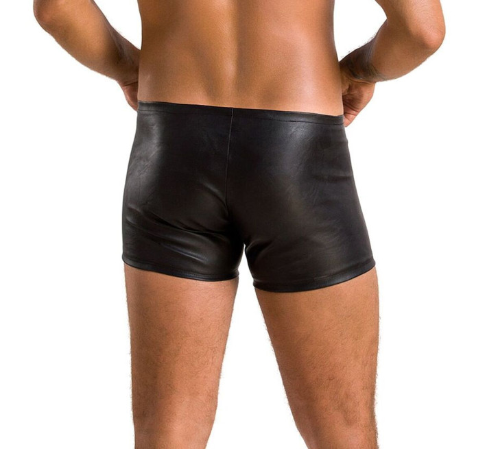 Чоловічі шкіряні боксери з блискавками Passion 049 Short Matt Black XXL/XXXL