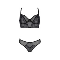 Комплект Passion DROSERA SET black S/M, сітка+мереживо, бюстьє та трусики танга
