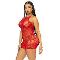 Платье-сетка со стразами Leg Avenue Rhinestone halter mini dress открытая спина, Red one size