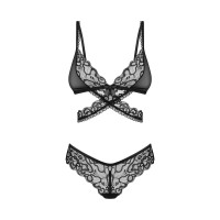 Комплект Obsessive Blomentis 2-pcs set, XL/2XL, кружевной, лиф с завязками на спине, трусики-слипы
