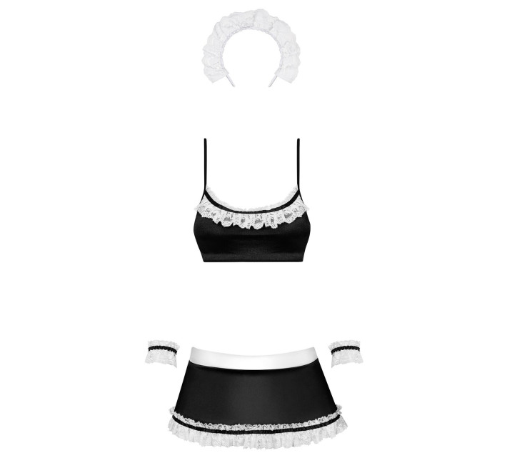 Атласный эротический костюм горничной Obsessive Maid set черный S/M
