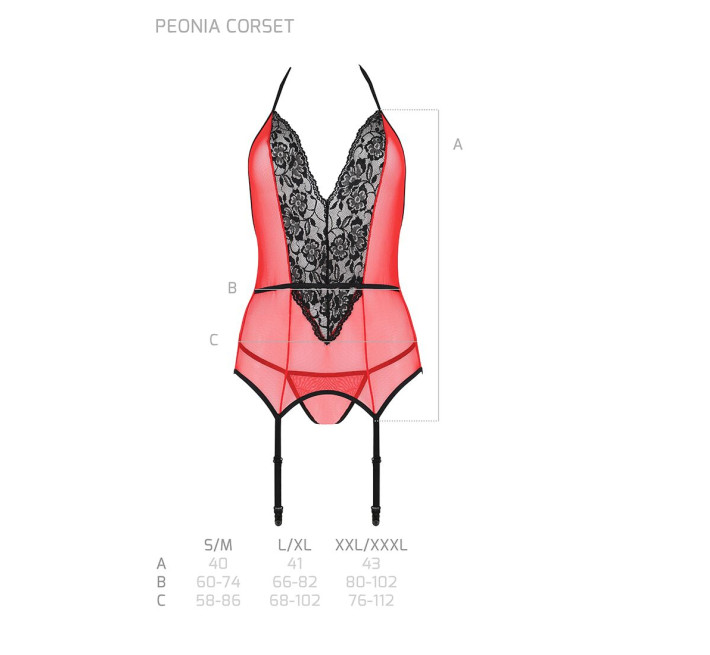 Корсет с пажами для чулок Passion PEONIA CORSET red S/M