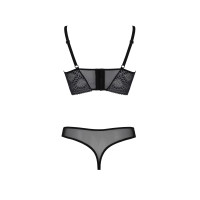 Комплект Passion DROSERA SET black S/M, сітка+мереживо, бюстьє та трусики танга