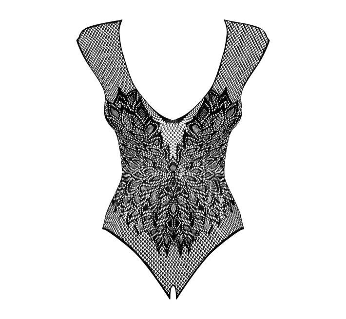 Бодистокинг из большой сетки с кружевом Obsessive B112 teddy черный S/M/L