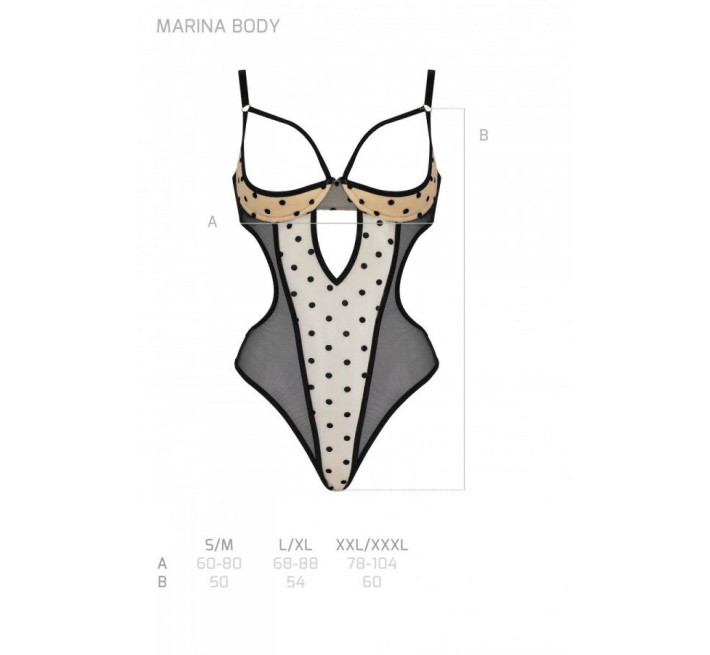 Эротическое боди Passion MARINA BODY, XXL/XXXL, beige, с открытыми чашками