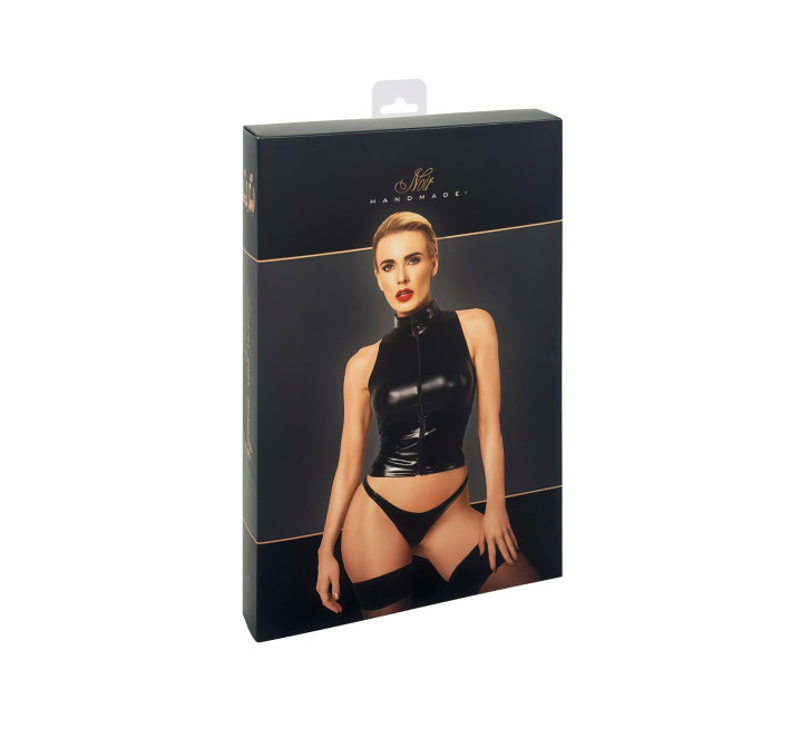 Топ Noir Handmade F324 Glam, XXL, black, халтер, на молнии, виниловые вставки, воротник-стойка