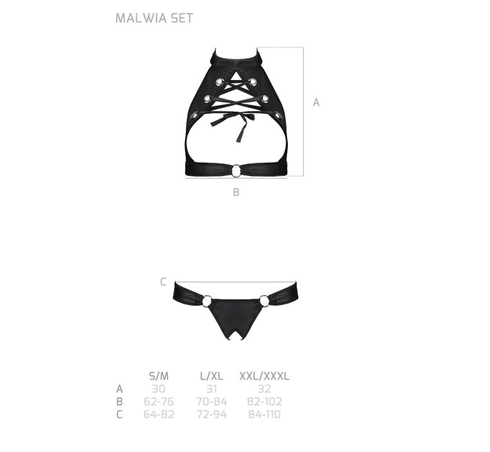 Комплект из экокожи Passion Malwia Set with Open Bra black S/M