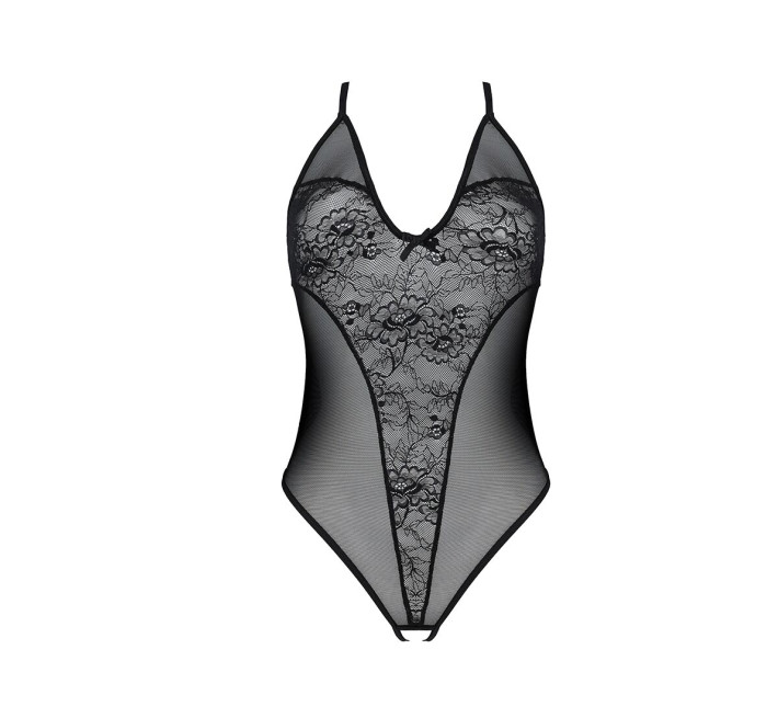 Боді з ажурним декором та відкритим кроком Passion Ursula Body black L/XL