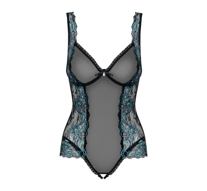 Сітчасте боді на кісточках Obsessive Amanta teddy чорне L/XL