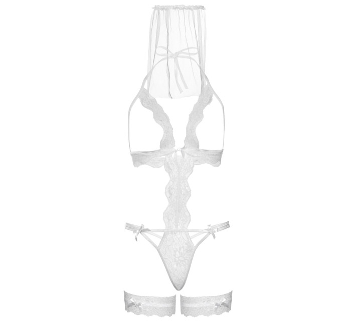 Костюм нареченої Leg Avenue G-string teddy, veil & garter White One size, з відкритими грудьми