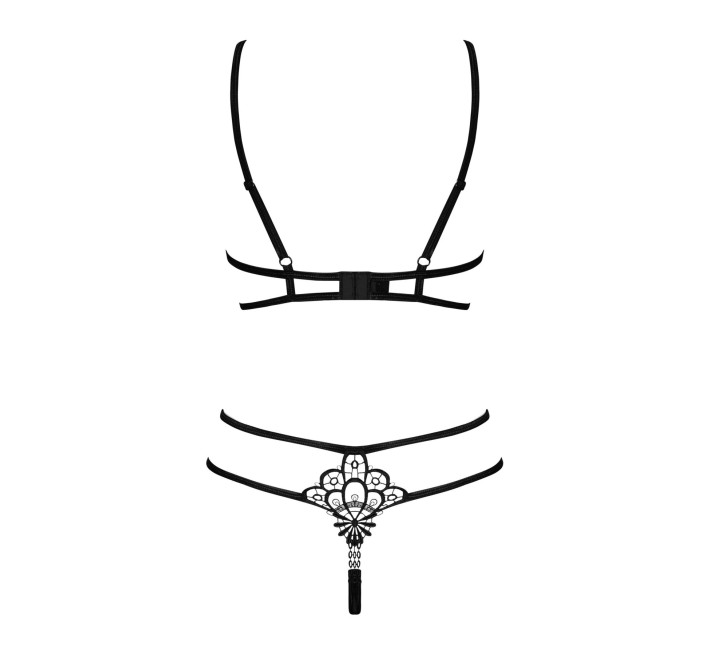 Эротический комплект со стрепом Obsessive Badossa 2-pcs set с доступом, бюстгальтер, стринги, черный L/XL