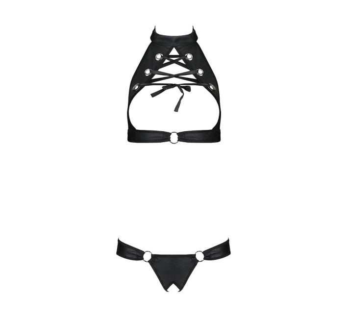 Комплект из экокожи Passion Malwia Set with Open Bra black S/M