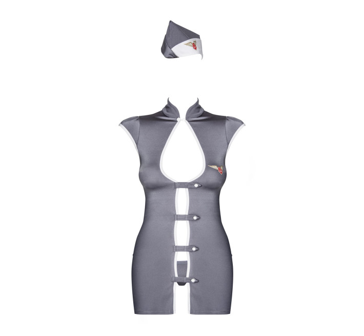 Еротичний костюм стюардеси Obsessive Stewardess 3 pcs costume сірий L/XL