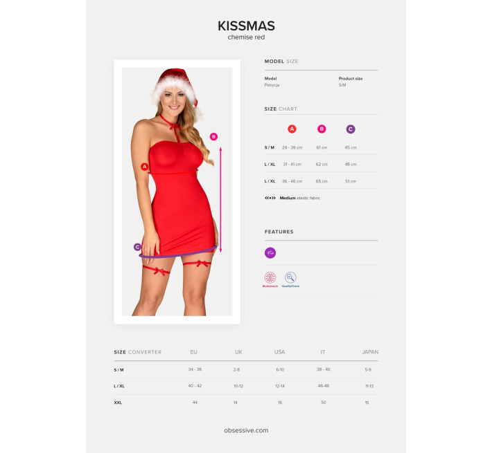 Сорочка Obsessive Kissmas chemise red L/XL