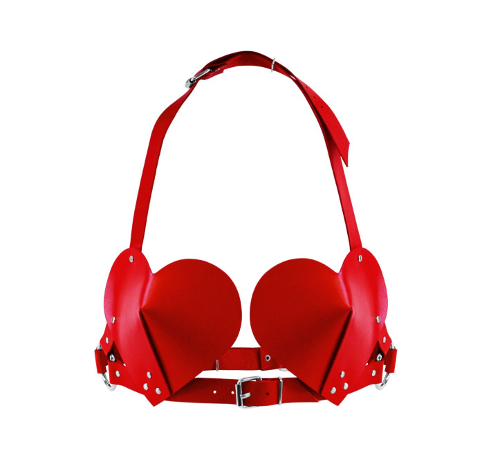 Ліф Серце з натуральної шкіри Feral Feelings - Hearts Bra Red