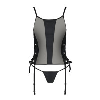 Сітчастий корсет з екошкіри Passion Malwia Corset black 6XL/7XL