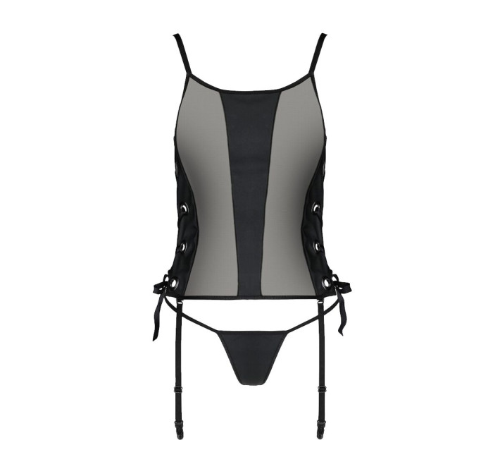 Сітчастий корсет з екошкіри Passion Malwia Corset black 6XL/7XL