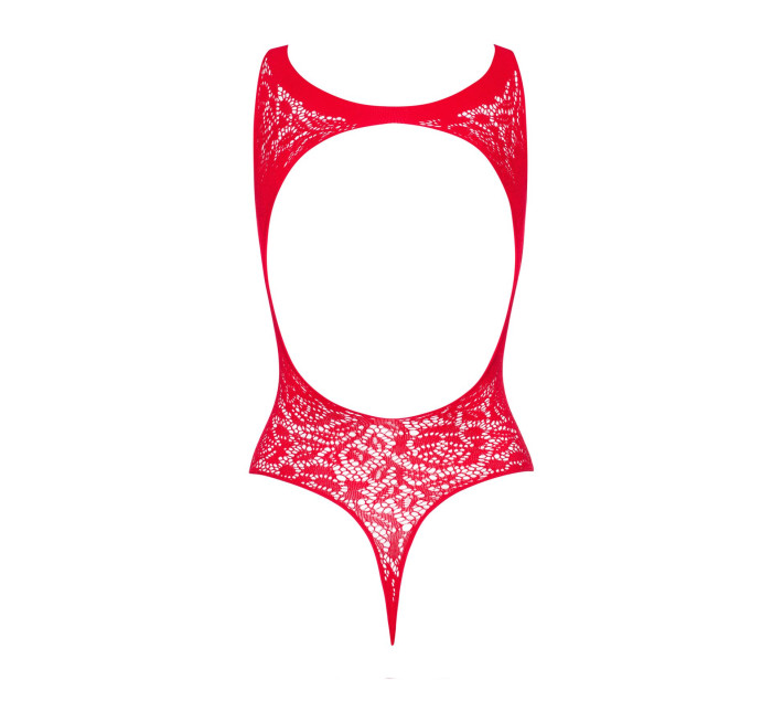 Ажурний бодістокінг із ефектом шнурівки Obsessive B120 teddy червоний S/M/L