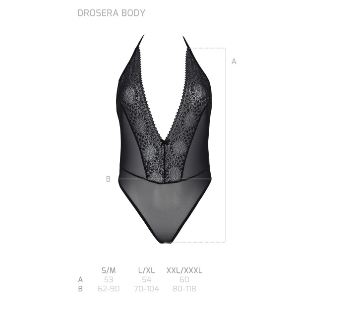 Боди Passion DROSERA BODY black, S/M, высокие вырезы, верх на завязках