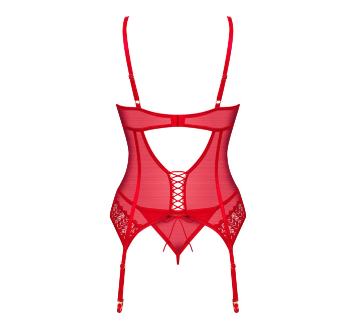 Комплект корсет та стрінги Obsessive Ingridia corset & thong XS/S, червоний