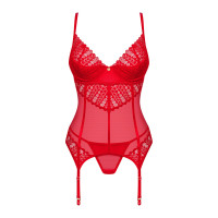 Комплект корсет та стрінги Obsessive Ingridia corset & thong XS/S, червоний