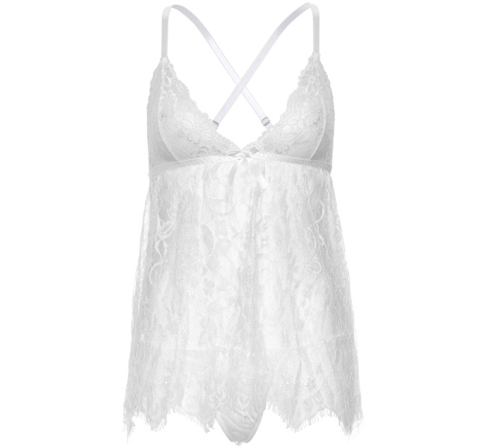 Сорочка бебі-дол Leg Avenue Floral lace babydoll & string White L, стрінги