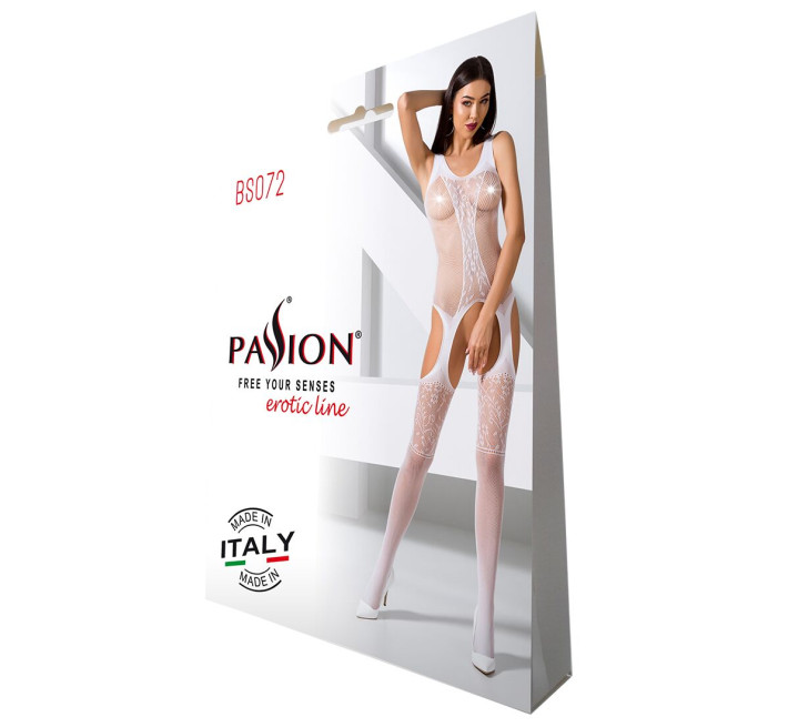 Бодистокинг с имитацией чулок и ажурной вставкой Passion BS072 white
