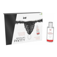 Набір Intt BRAZILIAN PANTY BLACK: трусики на зав’язках з перлинним кільцем + полунична змазка S-XL