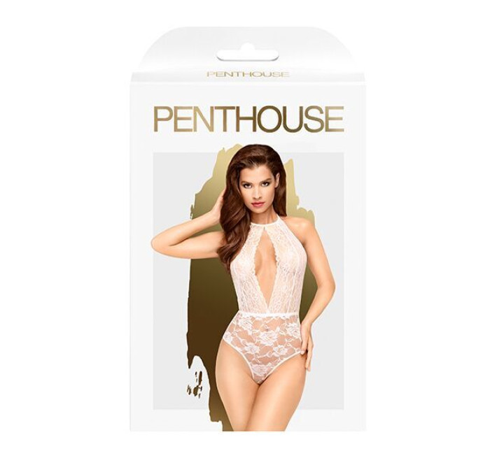 Боди с глубоким декольте и высокими трусиками Penthouse - Toxic Powder White L/XL