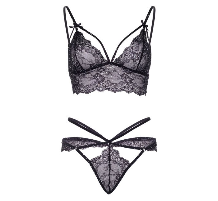 Эротический комплект со стрепами и стразами Leg Avenue Ready Or Not S Black (бра + стринги)