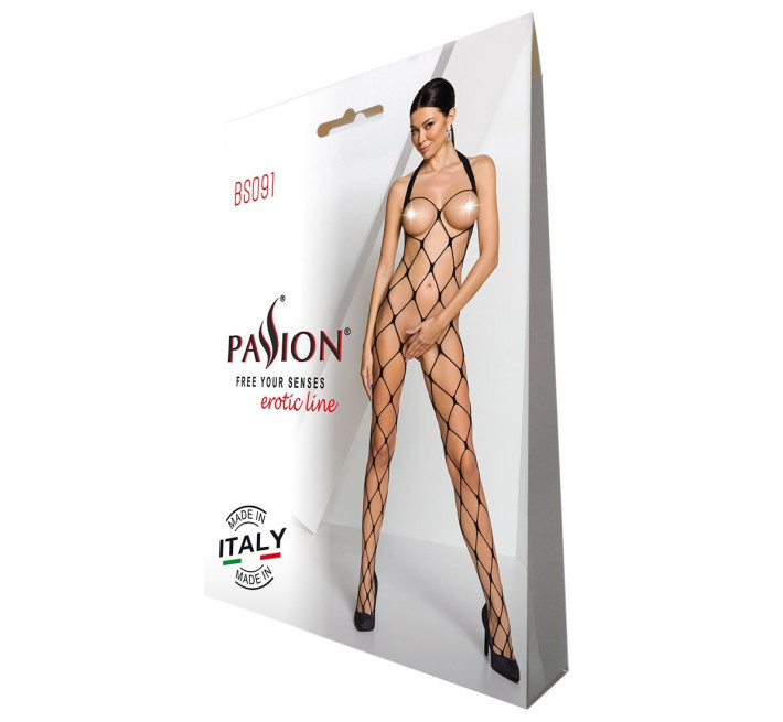 Бодистокинг в очень большую сетку Passion BS091 black, с доступом