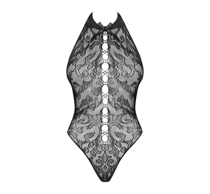 Бодістокінг з великими осередками та відкритою спиною Obsessive B113 teddy чорний S/M/L