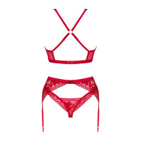 Obsessive Lacelove cupless 3-pcs set червоний XL/2XL