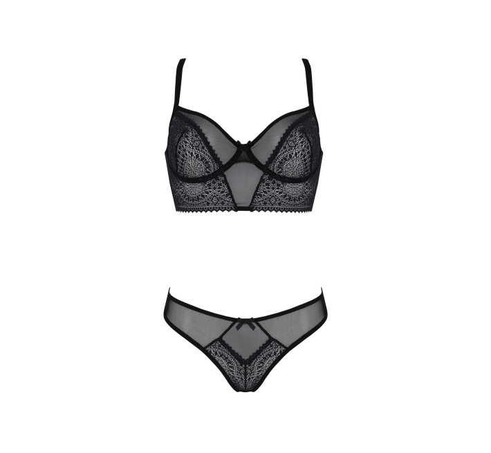 Комплект Passion DROSERA SET black, L/XL, сетка+кружево, бюстье и трусики танга