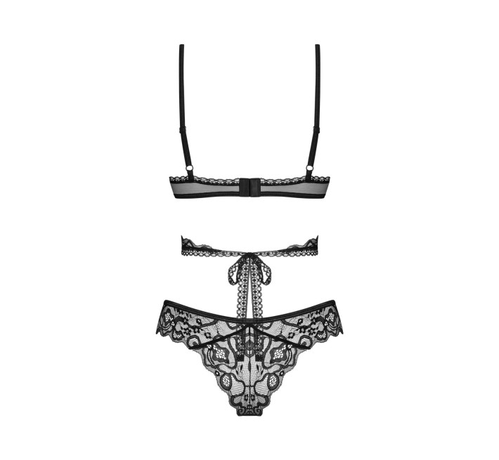 Комплект Obsessive Blomentis 2-pcs set, XS/S, кружевной, лиф с завязками на спине, трусики-слипы