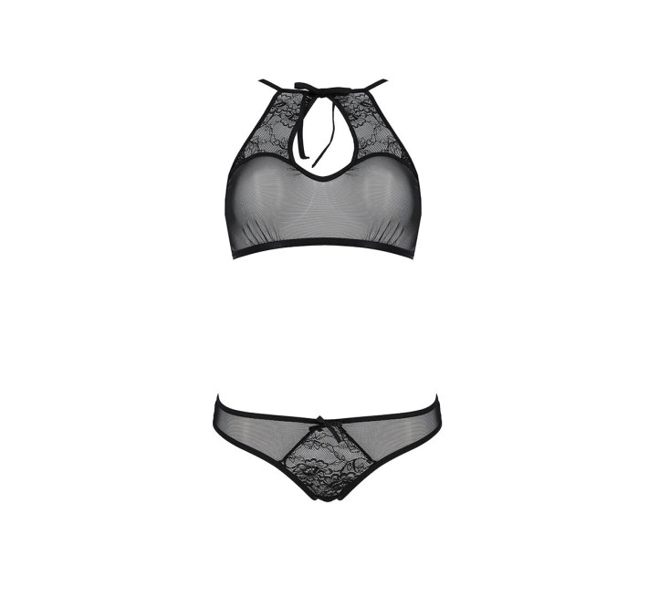 Комплект: бра, трусики с ажурным декором и открытым шагом Passion Ursula Set black S/M